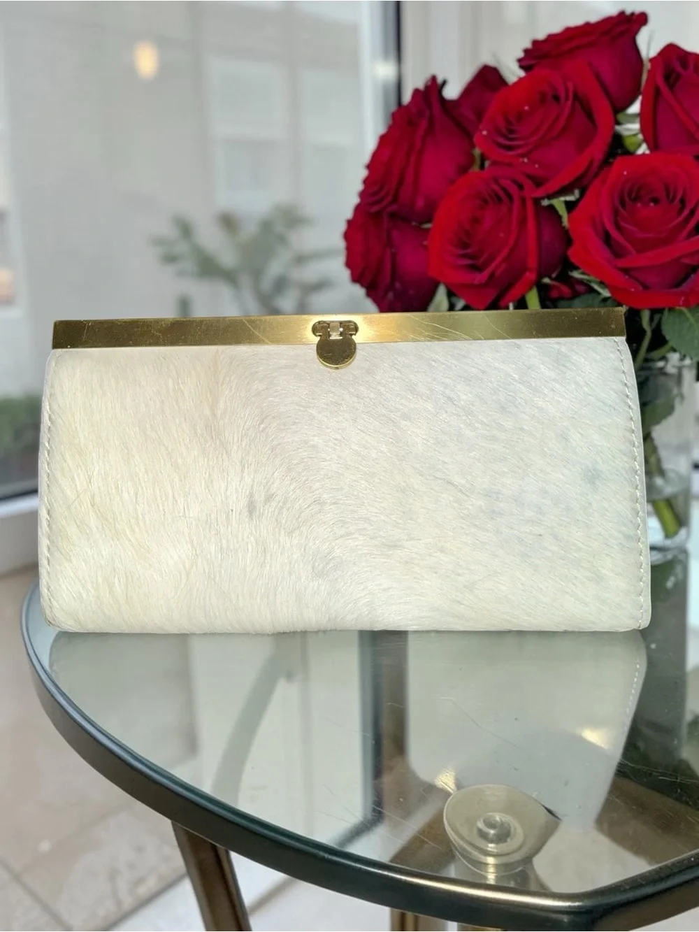 Patricia Nash White Haircalf Isla Oblong Clutch Wallet EUC - Picture 2 of 12